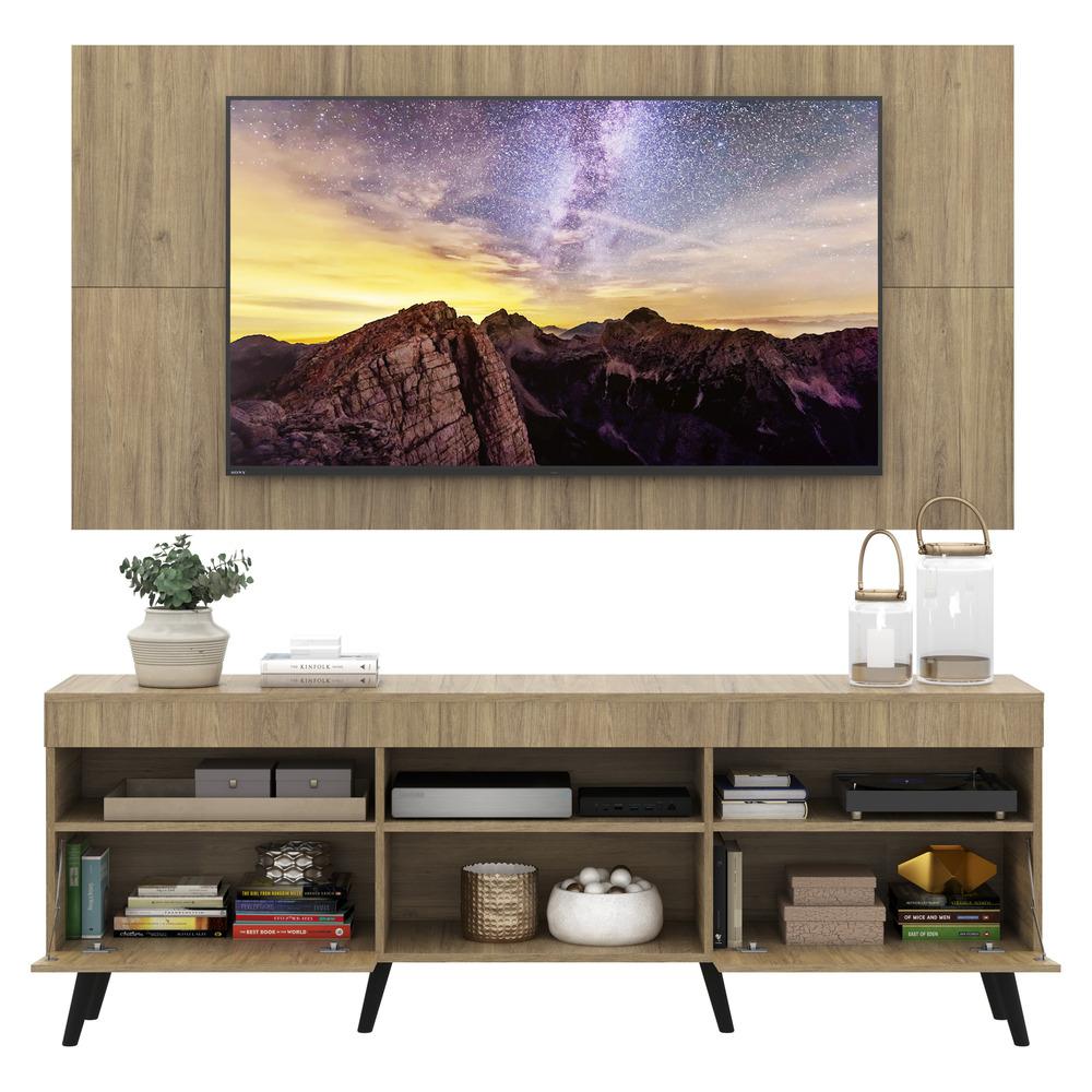 Rack com Painel e Suporte TV 65" Londres Multimóveis Pés Retrô e 2 portas Rustic/Preto