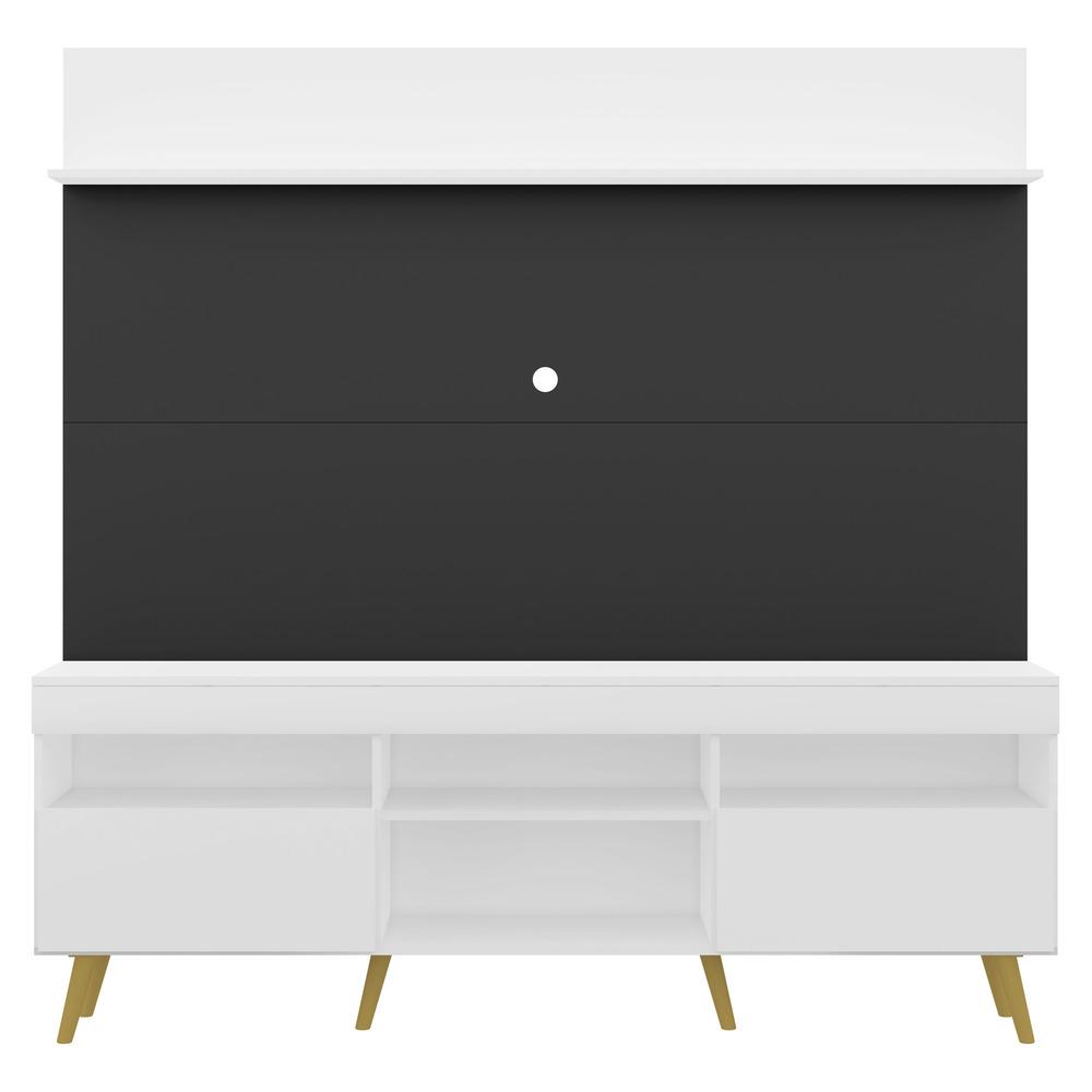 Rack com Painel e Suporte TV 65" Madri Multimóveis Branco/Preto com Prateleira e Pés Retrô Natural