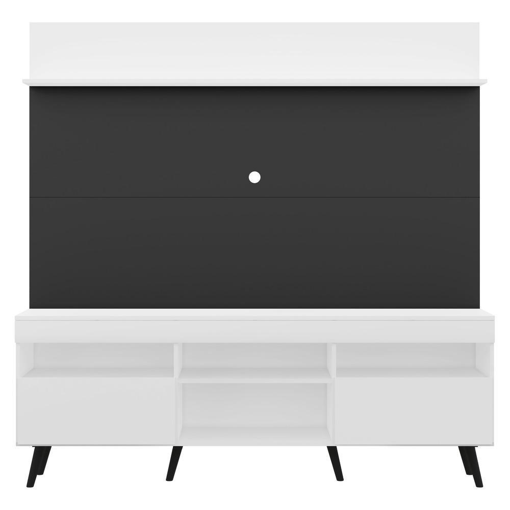 Rack com Painel e Suporte TV 65" Madri Multimóveis Branco/Preto com Prateleira e Pés Retrô Preto