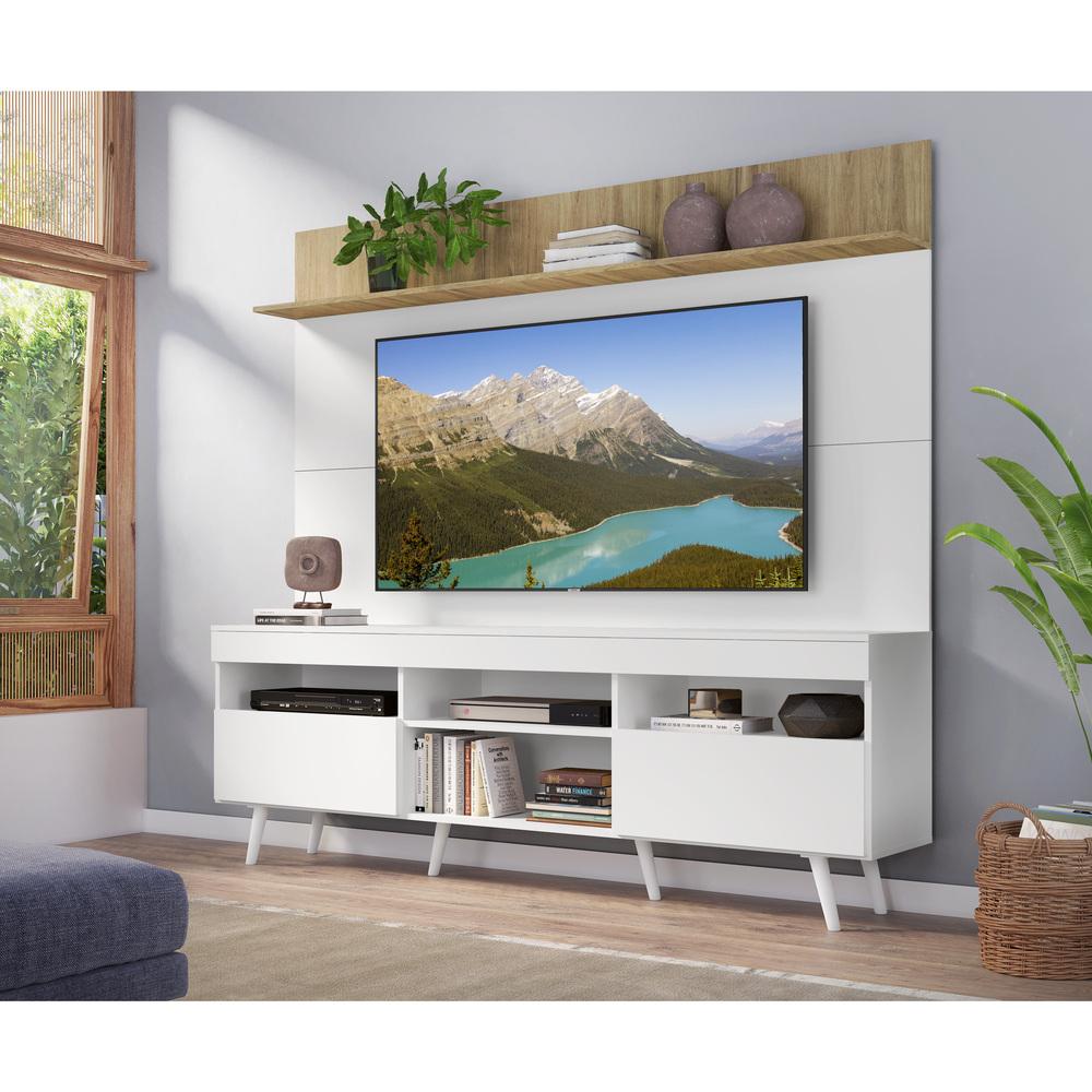 Rack com Painel e Suporte TV 65" Madri Multimóveis Branco/Rustic com Prateleira e Pés Retrô Branco