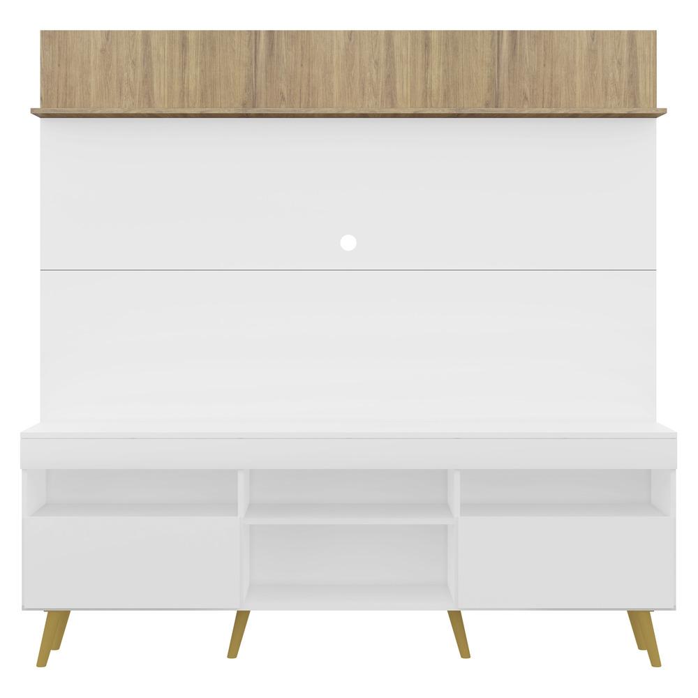 Rack com Painel e Suporte TV 65" Madri Multimóveis Branco/Rustic com Prateleira e Pés Retrô Natural