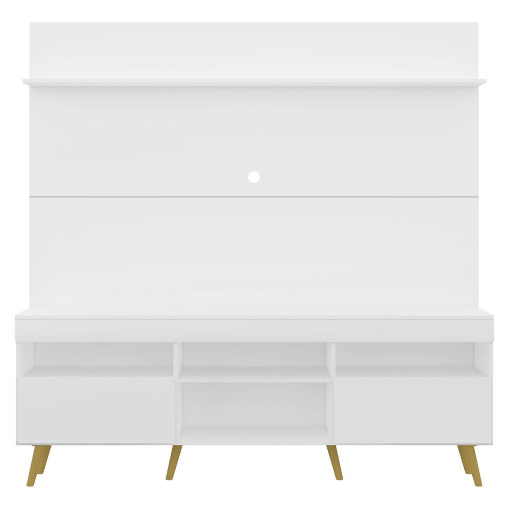 Rack com Painel e Suporte TV 65" Madri Multimóveis Pés Retrô e Prateleira Branco/Natural