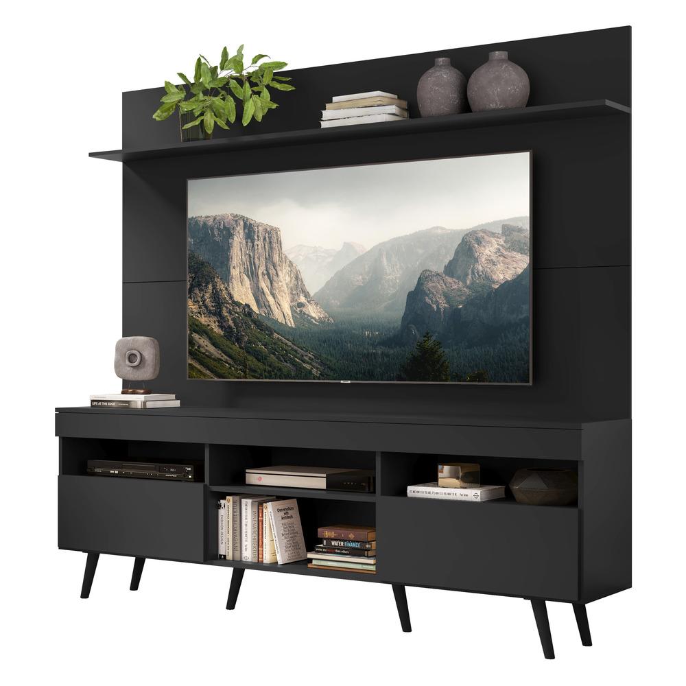 Rack com Painel e Suporte TV 65" Madri Multimóveis Pés Retrô e Prateleira Preto