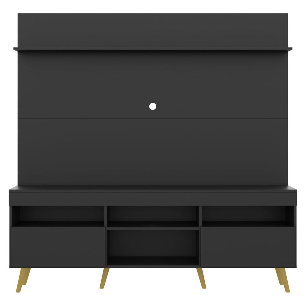 Rack com Painel e Suporte TV 65" Madri Multimóveis Pés Retrô e Prateleira Preto/Natural