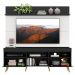 Rack com Painel e Suporte TV 65" Madri Multimóveis Preto/Branco com Prateleira e Pés Retrô Natural