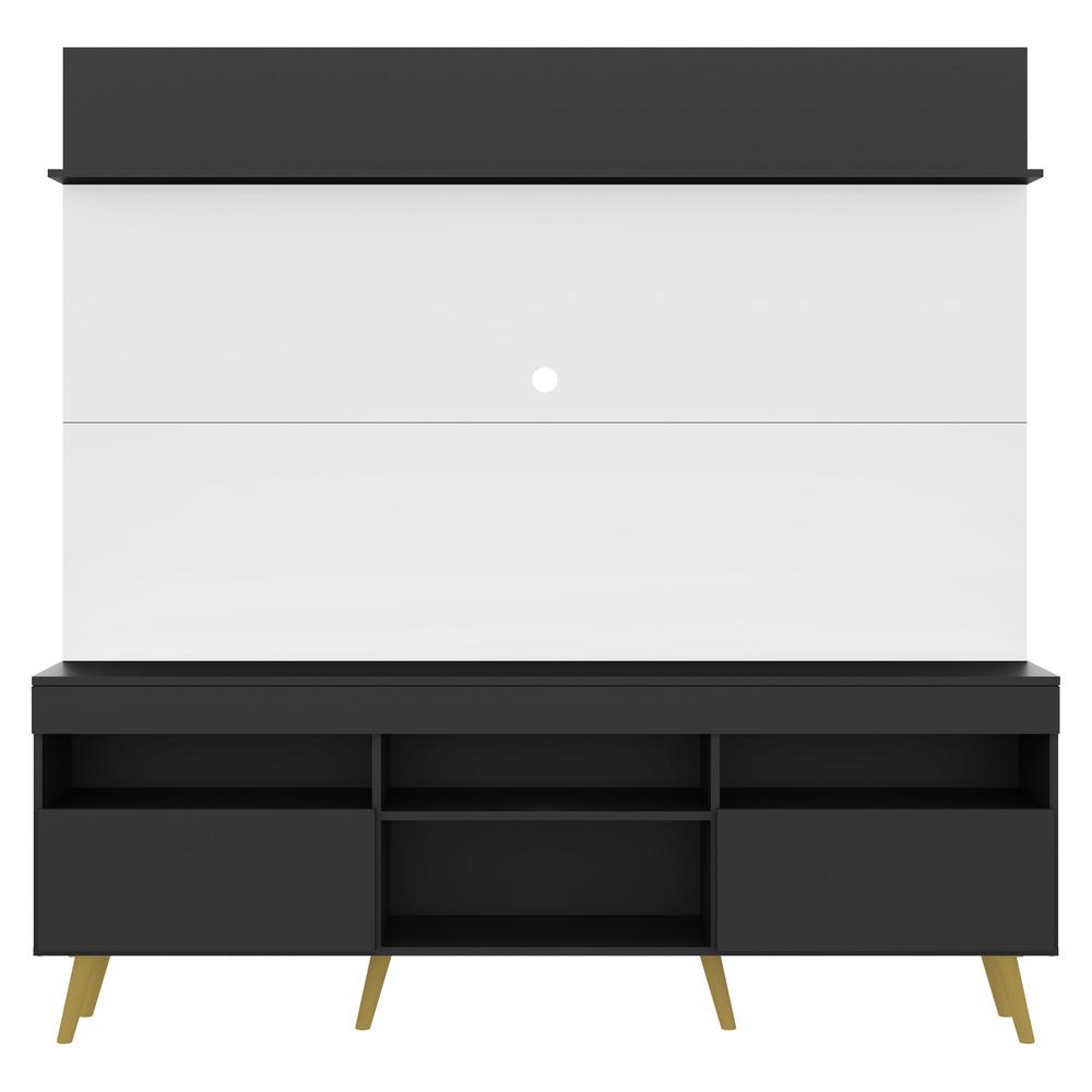 Rack com Painel e Suporte TV 65" Madri Multimóveis Preto/Branco com Prateleira e Pés Retrô Natural