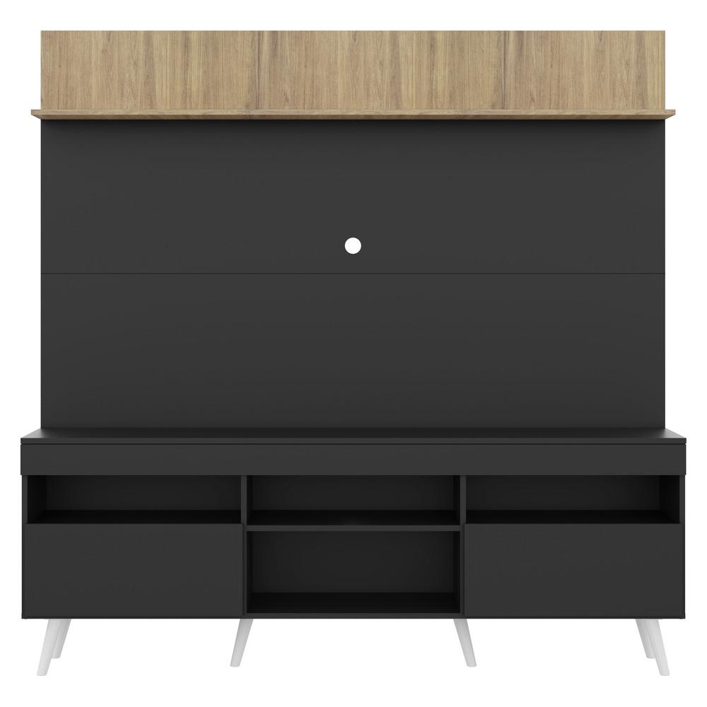 Rack com Painel e Suporte TV 65" Madri Multimóveis Preto/Rustic com Prateleira e Pés Retrô Branco