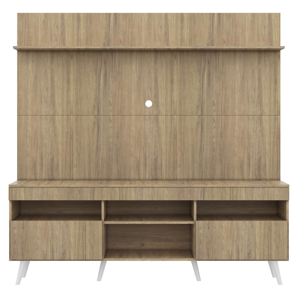 Rack com Painel e Suporte TV 65" Madri Multimóveis Rustic com Prateleira e Pés Retrô Branco