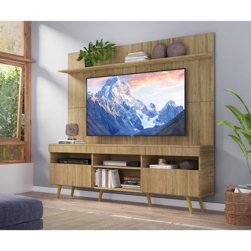 Rack com Painel e Suporte TV 65" Madri Multimóveis Rustic com Prateleira e Pés Retrô Natural
