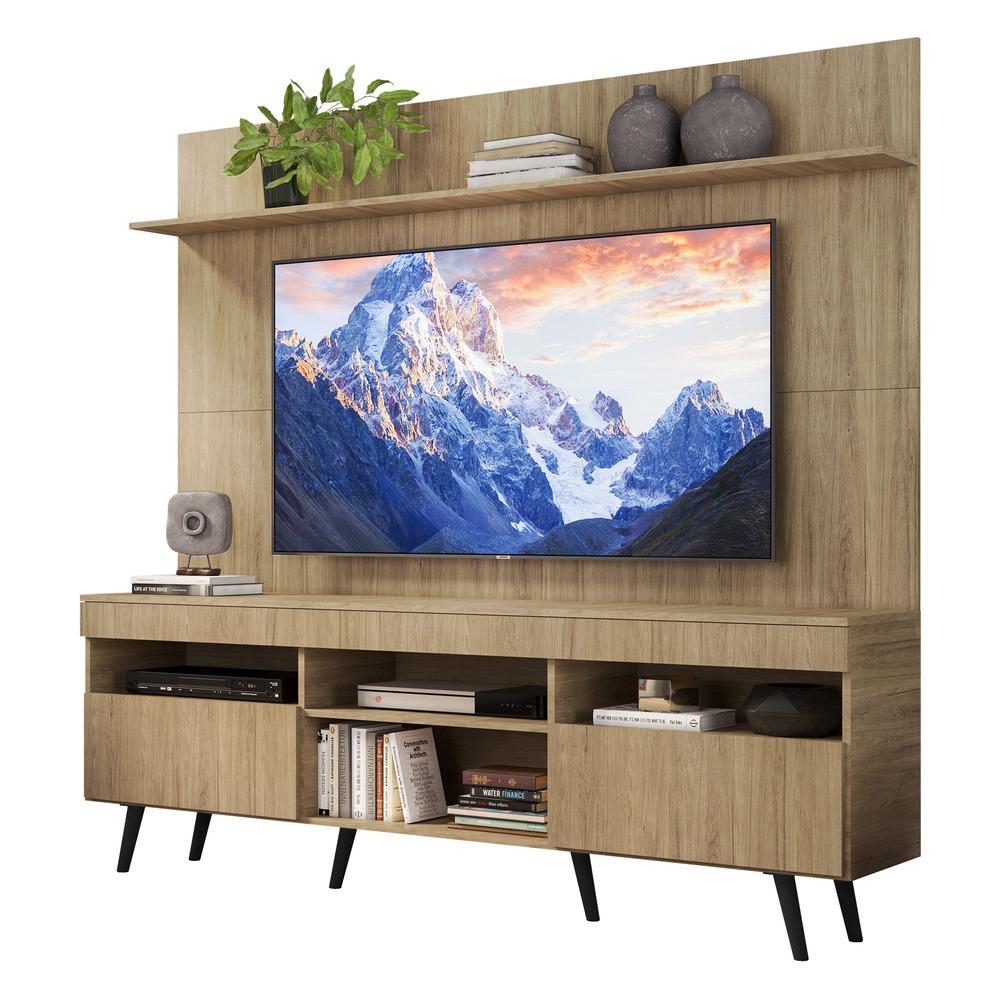 Rack com Painel e Suporte TV 65" Madri Multimóveis Rustic com Prateleira e Pés Retrô Preto