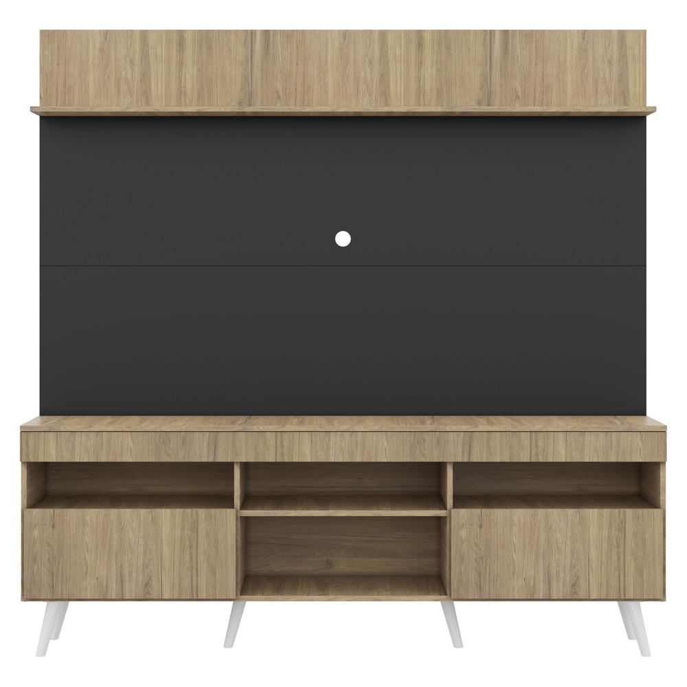 Rack com Painel e Suporte TV 65" Madri Multimóveis Rustic/Preto com Prateleira e Pés Retrô Branco