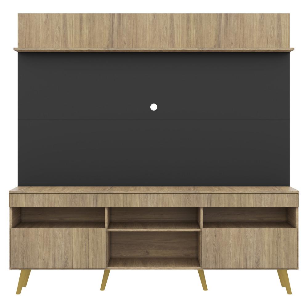 Rack com Painel e Suporte TV 65" Madri Multimóveis Rustic/Preto com Prateleira e Pés Retrô Natural