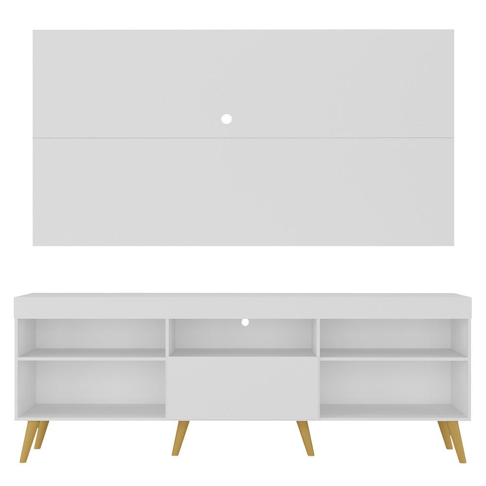 Rack com Painel e Suporte TV 65" Retrô Flórida Up Multimóveis MP1043 Branco/Natural