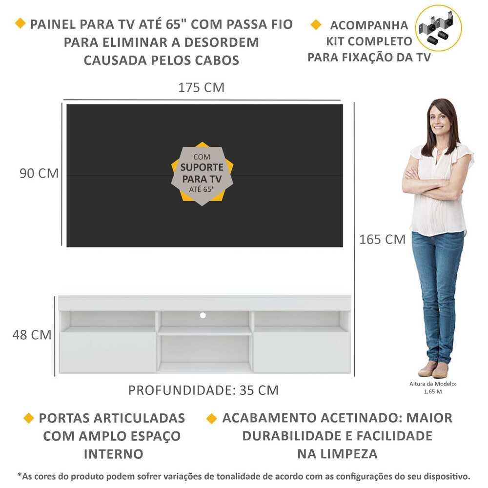 Rack com Painel e Suporte TV 65" com 2 portas Londres Multimóveis Branco/Preto