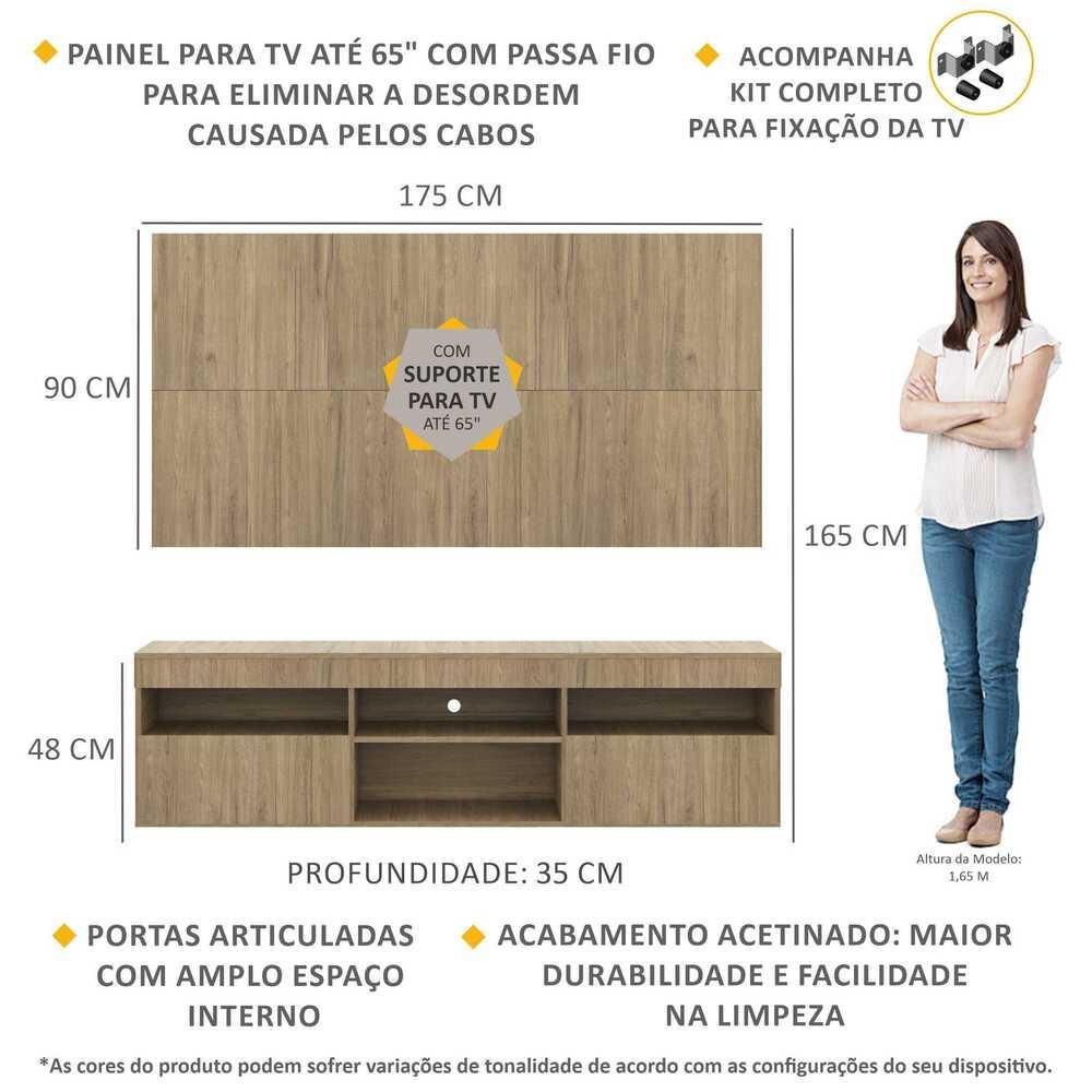 Rack com Painel e Suporte TV 65" com 2 portas Londres Multimóveis Rustic