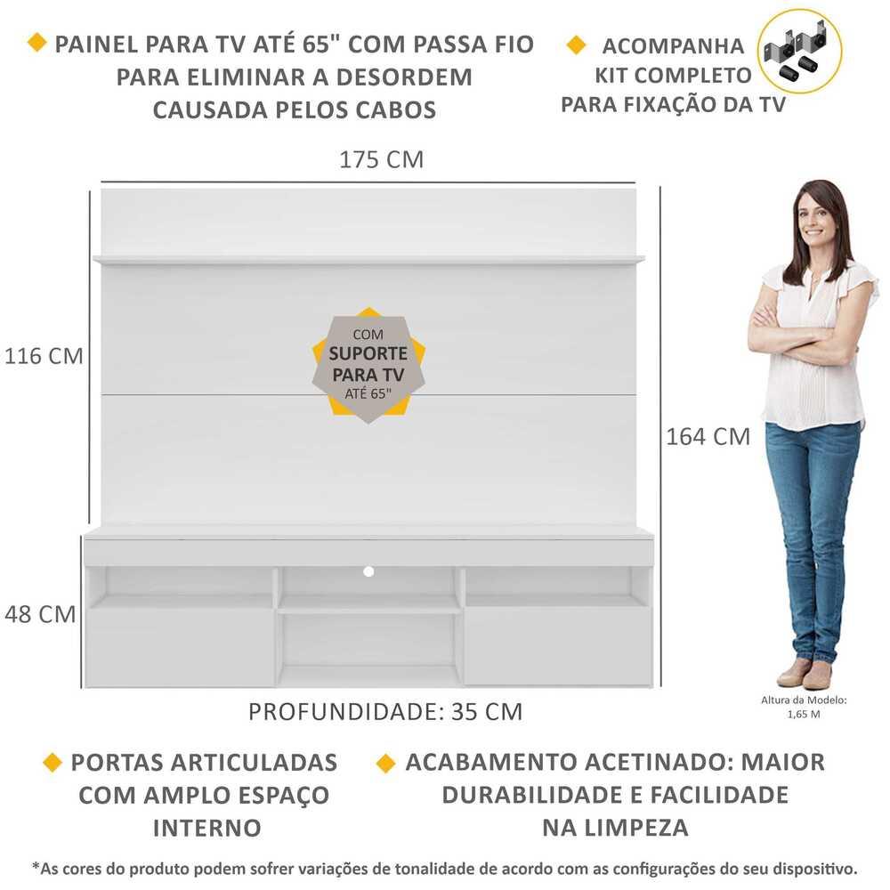 Rack com Painel e Suporte TV 65" com Prateleira Madri Multimóveis Branco