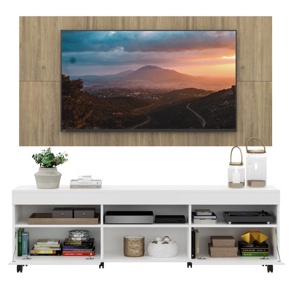 Rack com Painel e Suporte TV 65" com Rodízios e 2 portas Londres Multimóveis Branco/Rustic