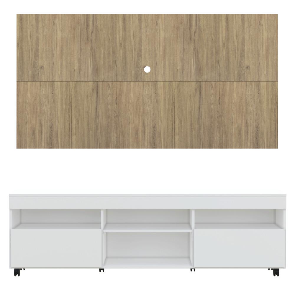 Rack com Painel e Suporte TV 65" com Rodízios e 2 portas Londres Multimóveis Branco/Rustic