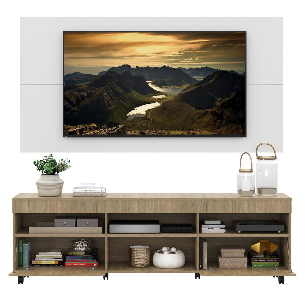 Rack com Painel e Suporte TV 65" com Rodízios e 2 portas Londres Multimóveis Rustic/Branco