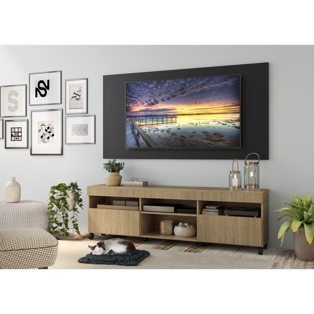 Rack com Painel e Suporte TV 65" com Rodízios e 2 portas Londres Multimóveis Rustic/Preto