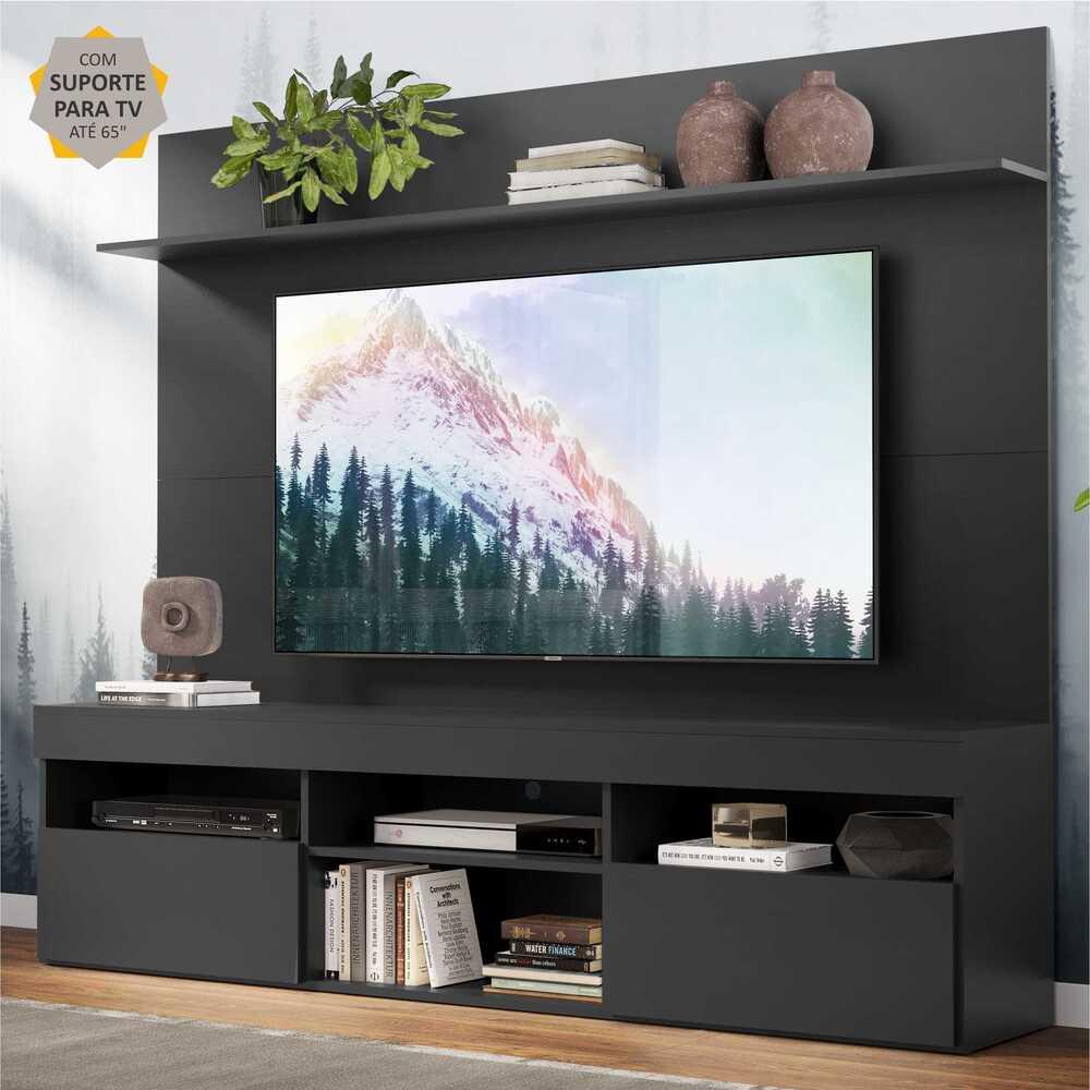 Rack com Painel e Suporte para TV até 65" Multimóveis Madri FG3366 Preto