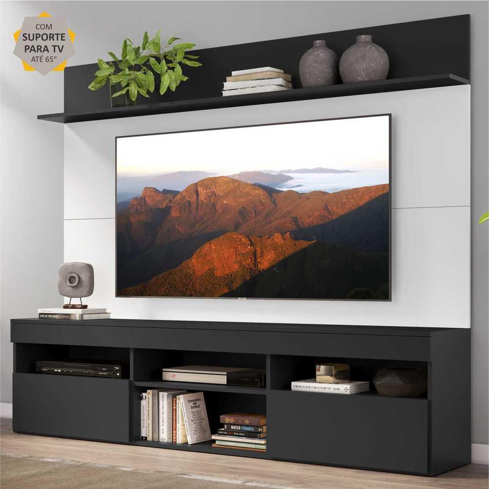 Rack com Painel e Suporte para TV até 65" Multimóveis Madri FG3366 Preto/Branco