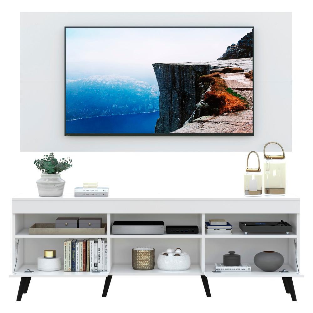 Rack com Painel e Suporte para TV até 65" Pés Retrô com 2 Portas Londres Multimóveis Branco/Preto