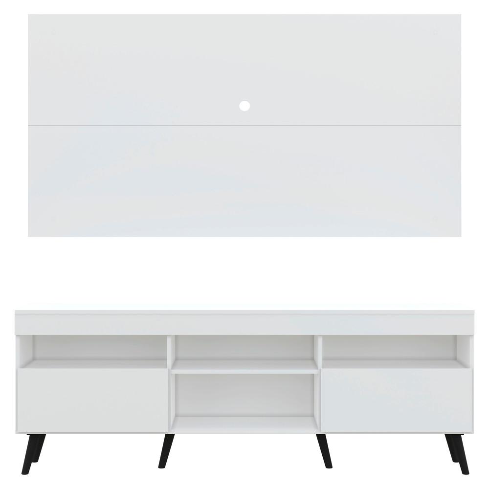 Rack com Painel e Suporte para TV até 65" Pés Retrô com 2 Portas Londres Multimóveis Branco/Preto