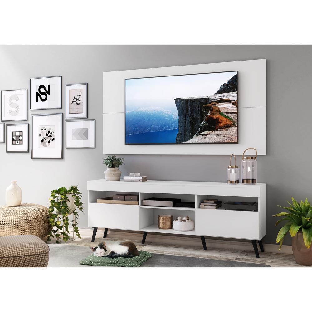 Rack com Painel e Suporte para TV até 65" Pés Retrô com 2 Portas Londres Multimóveis Branco/Preto