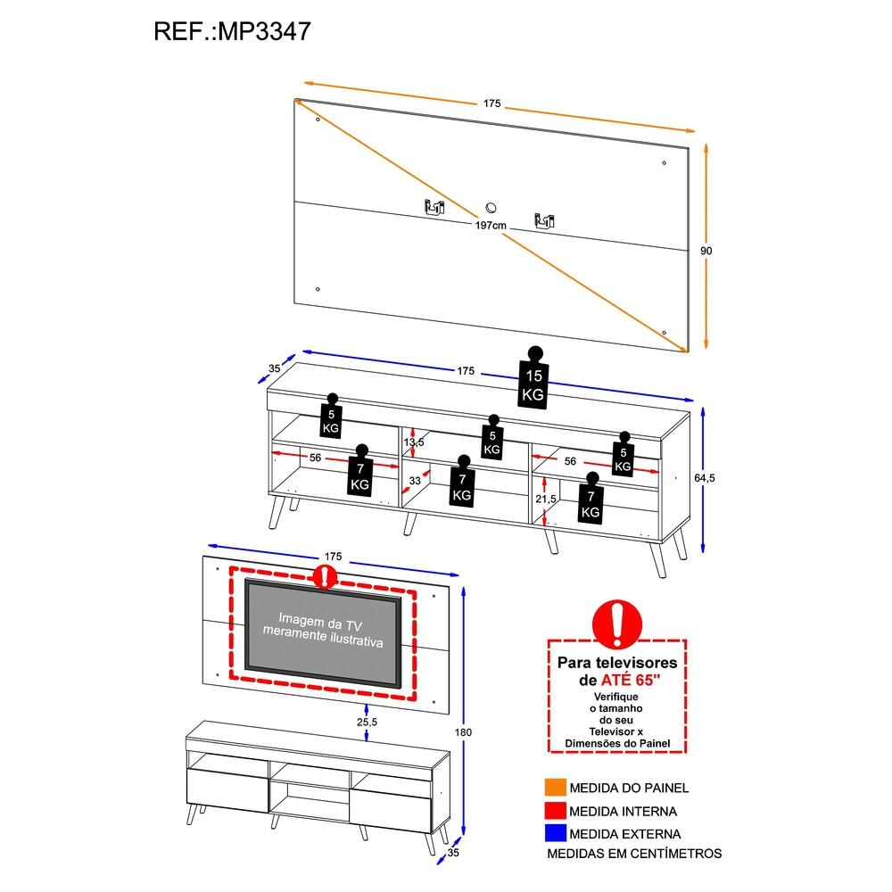 Rack com Painel e Suporte para TV até 65" Pés Retrô com 2 Portas Londres Multimóveis Preto/Branco