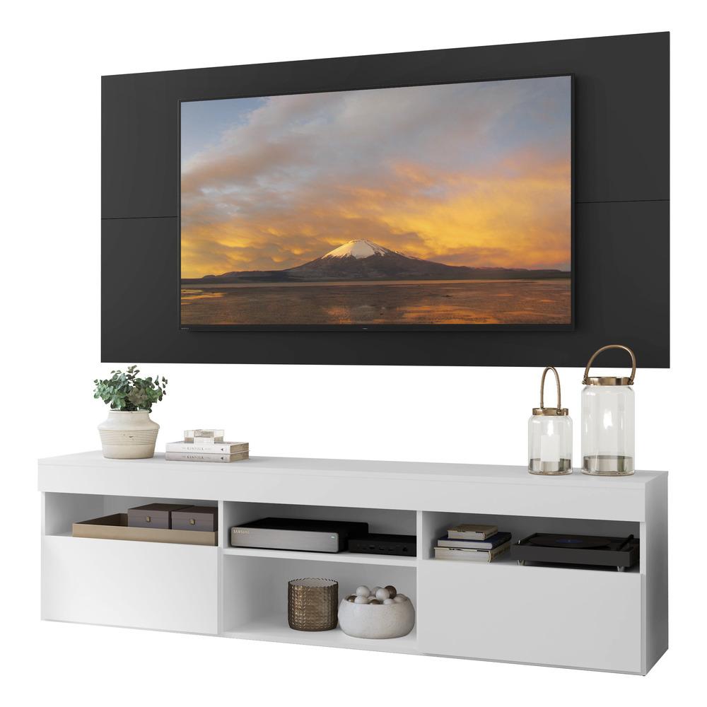 Rack com Painel e Suporte para TV até 65" Suspenso com 2 Portas Londres Multimóveis Branco/Preto