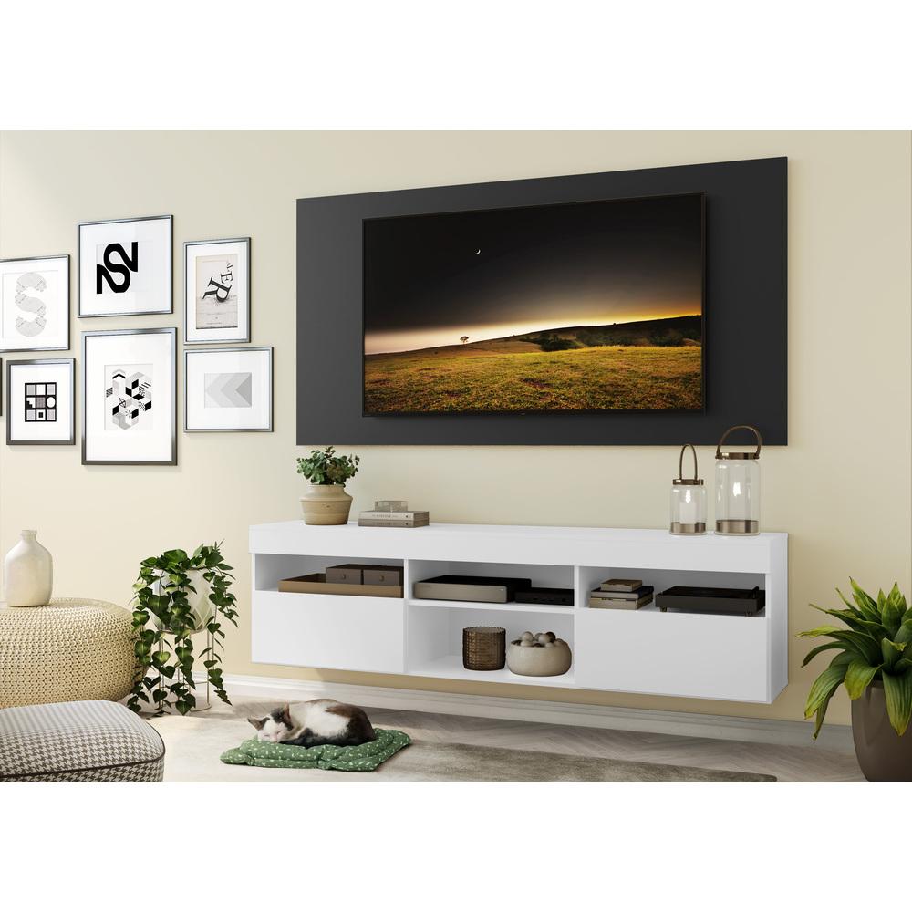 Rack com Painel e Suporte para TV até 65" Suspenso com 2 Portas Londres Multimóveis Branco/Preto