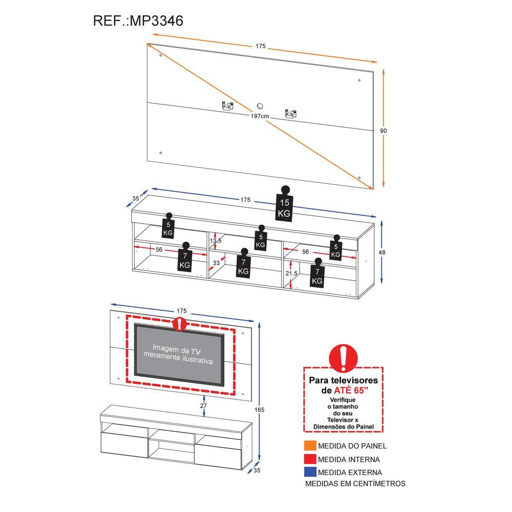 Rack com Painel e Suporte para TV até 65" Suspenso com 2 Portas Londres Multimóveis Preto