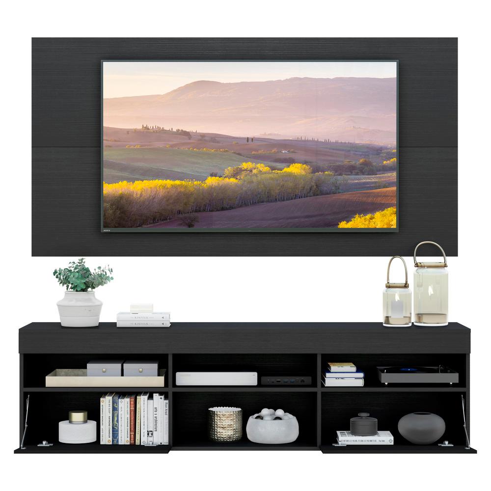 Rack com Painel e Suporte para TV até 65" Suspenso com 2 Portas Londres Multimóveis Preto
