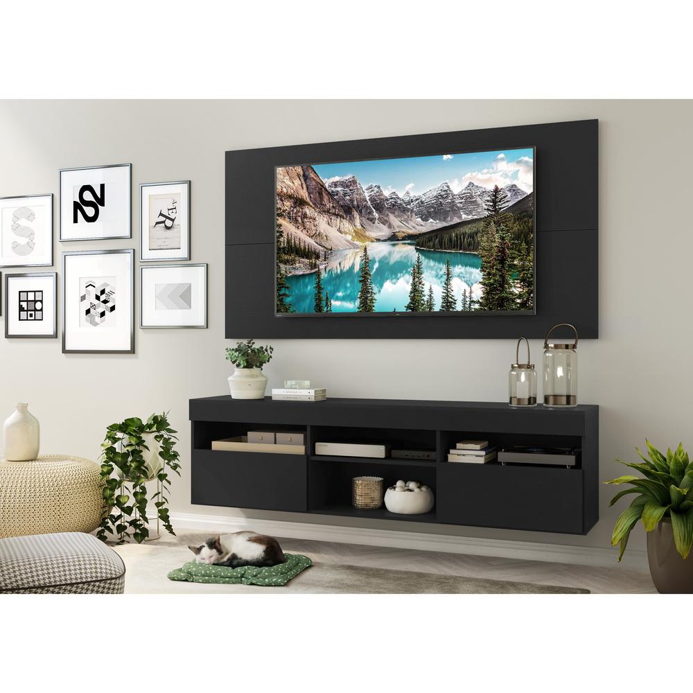 Rack com Painel e Suporte para TV até 65" Suspenso com 2 Portas Londres Multimóveis Preto