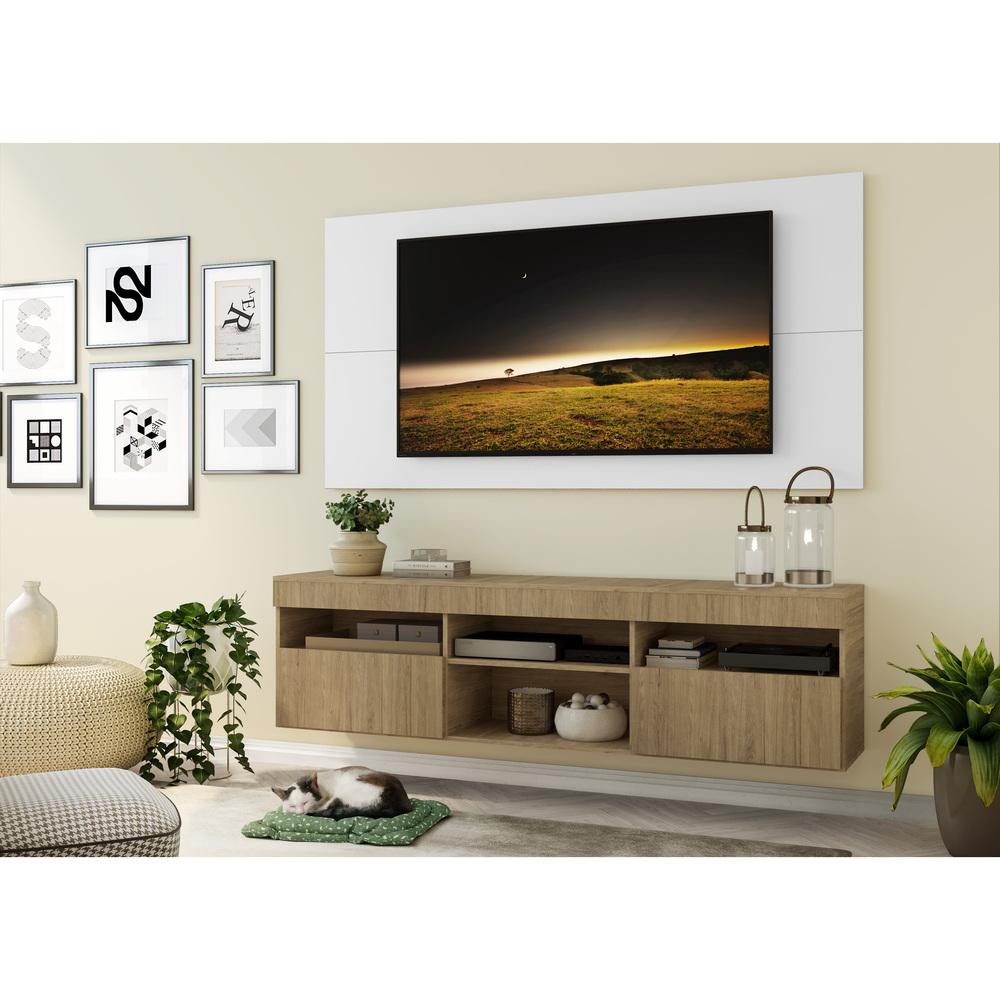 Rack com Painel e Suporte para TV até 65" Suspenso com 2 Portas Londres Multimóveis Rustic/Branco
