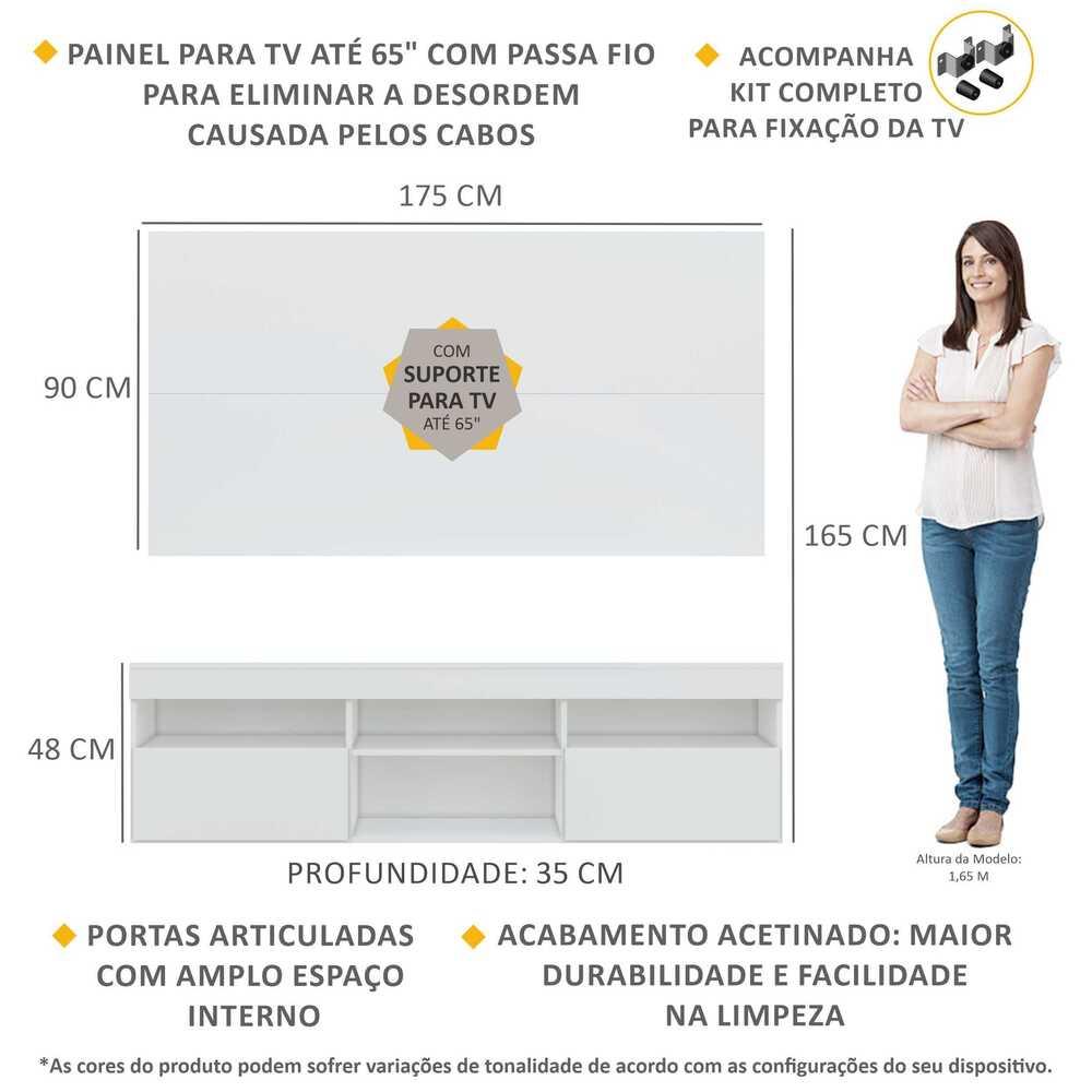 Rack com Painel e Suporte para TV até 65" com 2 Portas Londres Multimóveis Branco