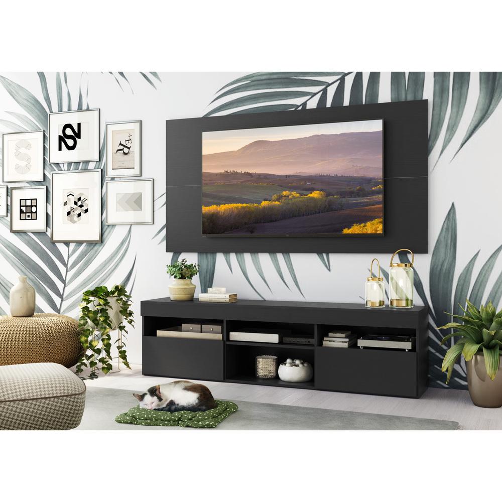 Rack com Painel e Suporte para TV até 65" com 2 Portas Londres Multimóveis Preto