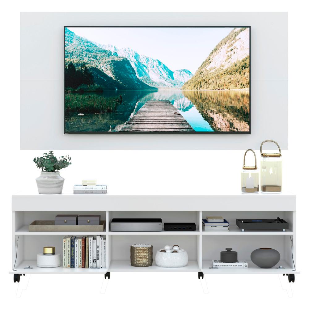 Rack com Painel e Suporte para TV até 65" com Rodízios e 2 Portas Londres Multimóveis Branco