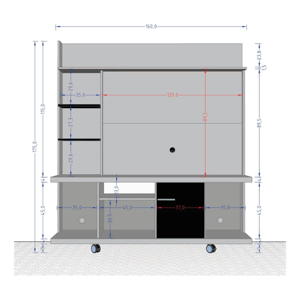Rack com Painel para TV até 47 Polegadas com 1 Porta e Rodízios Multimóveis CR45277 Cinamomo/Off White/Ripado