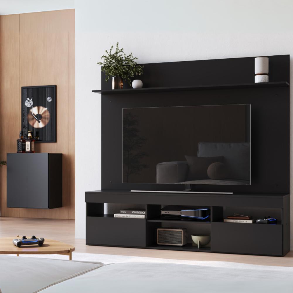 Rack com Painel para TV até 65 Polegadas e Aparador 2 Portas Multimóveis MP1094 Preto