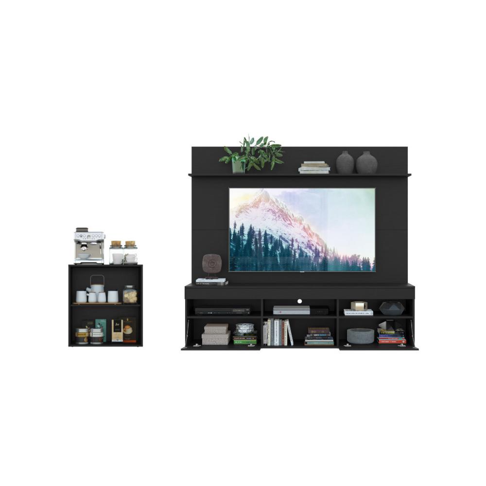 Rack com Painel para TV até 65 Polegadas e Aparador 2 Portas Multimóveis MP1094 Preto