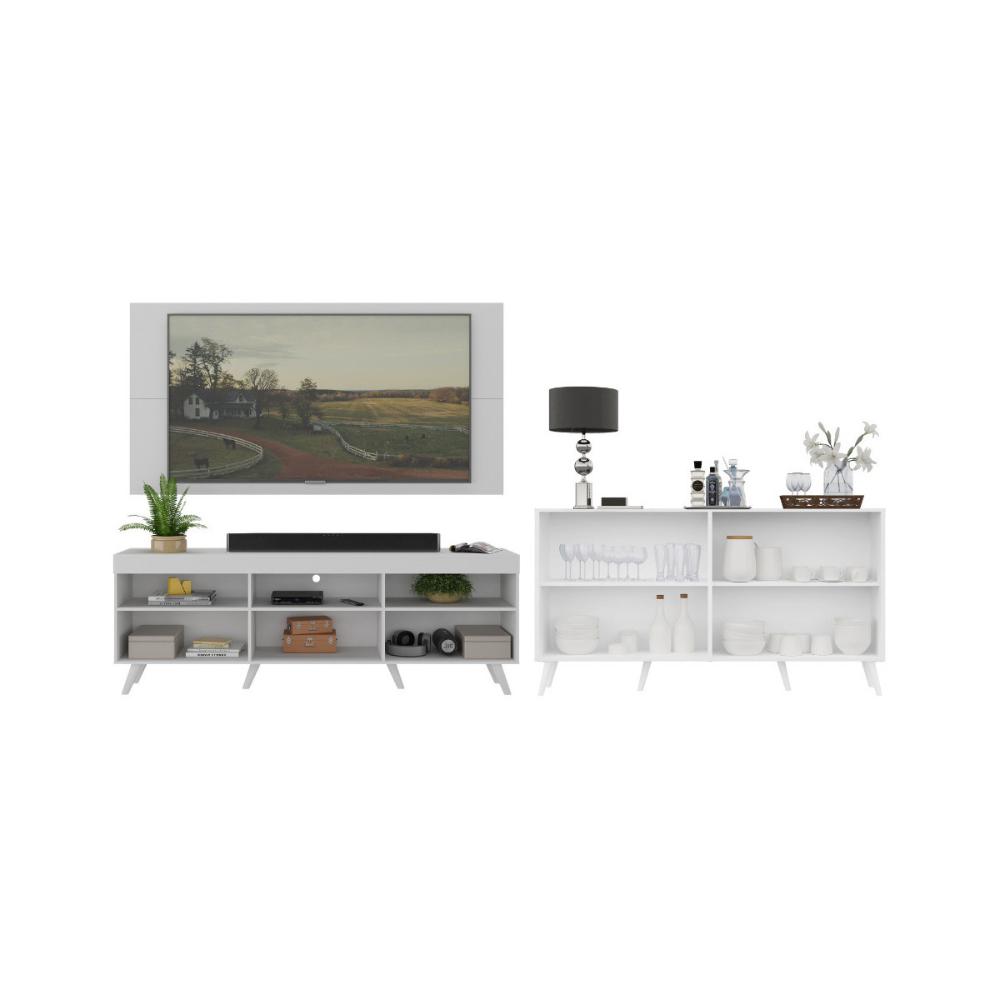 Rack com Painel para TV até 65 Polegadas e Aparador 4 Portas Retrô Multimóveis MP1095 Branco
