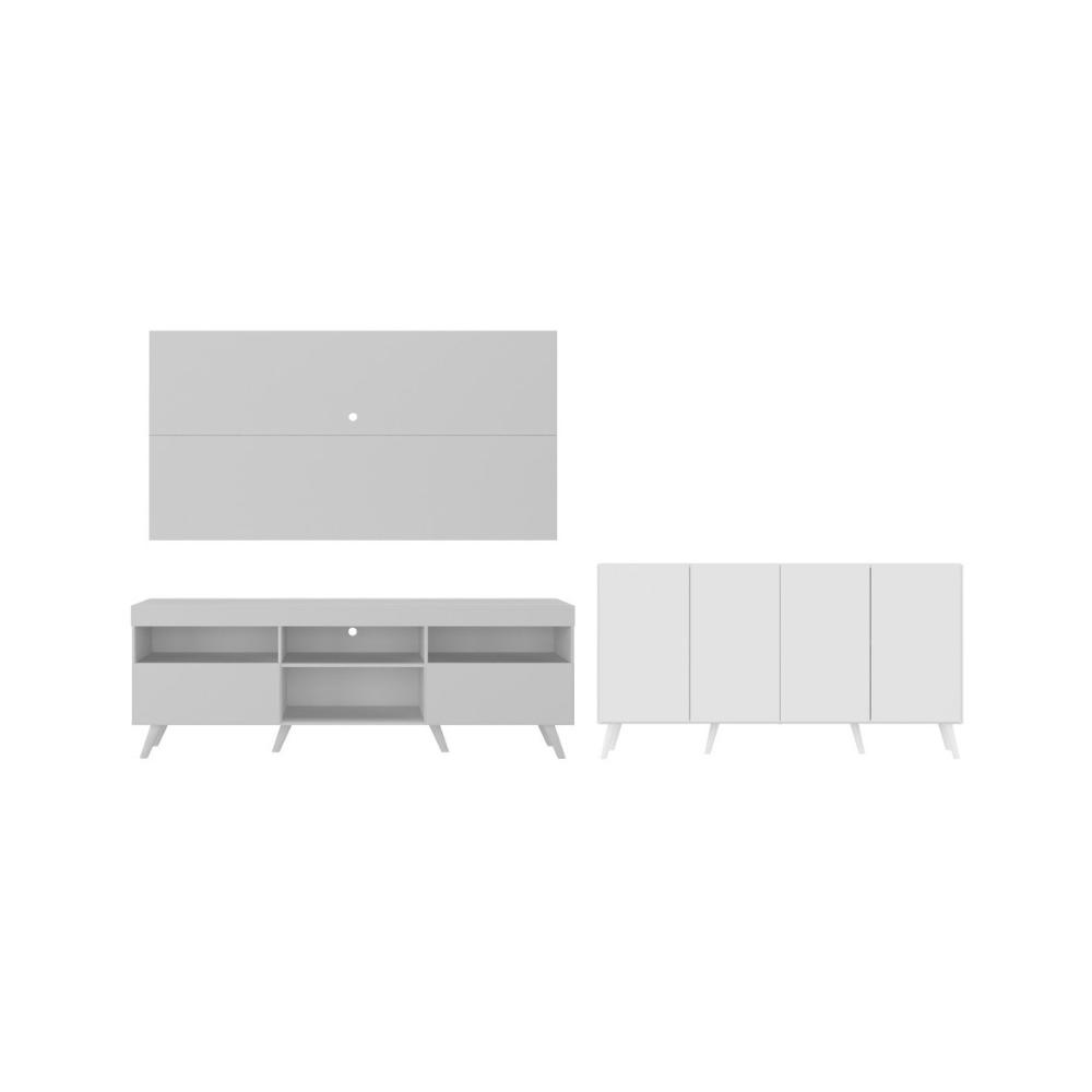 Rack com Painel para TV até 65 Polegadas e Aparador 4 Portas Retrô Multimóveis MP1095 Branco