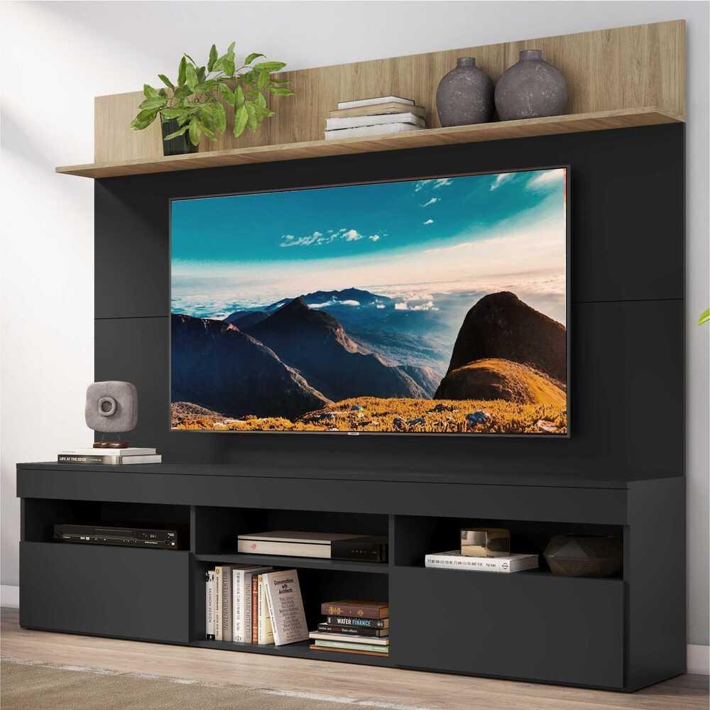 Rack com Painel para TV até 65" Multimóveis Madri FG3365 Preto/Rustic