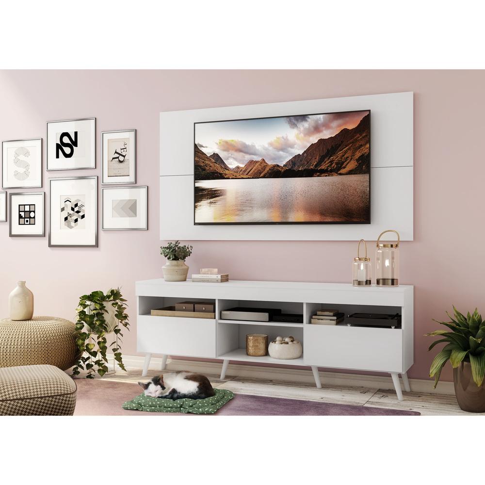 Rack com Painel para TV até 65" Pés Retrô com 2 Portas Londres Multimóveis Branco