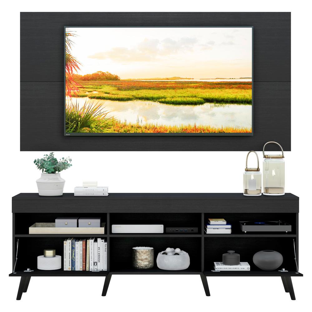 Rack com Painel para TV até 65" Pés Retrô com 2 Portas Londres Multimóveis Preto