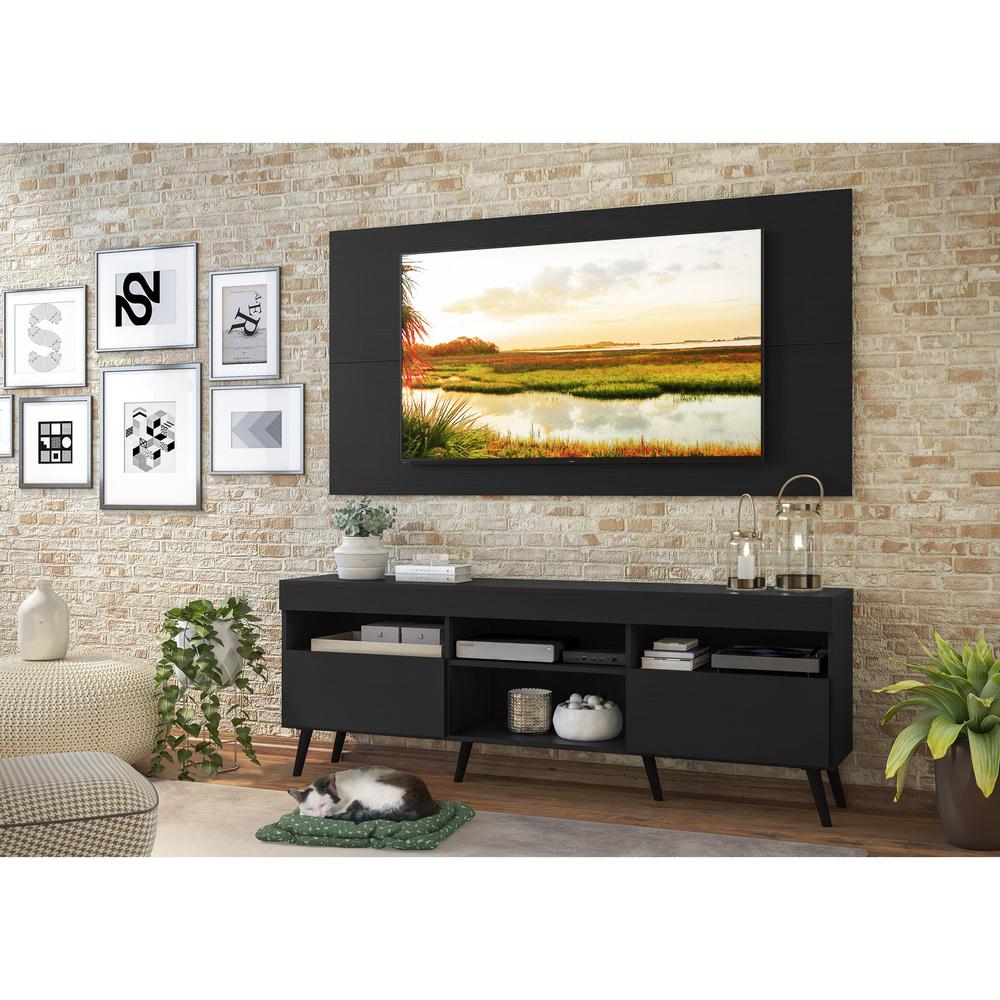 Rack com Painel para TV até 65" Pés Retrô com 2 Portas Londres Multimóveis Preto