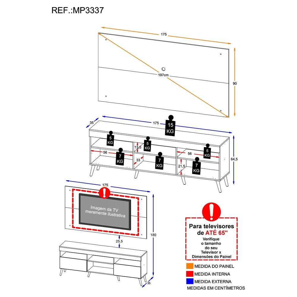 Rack com Painel para TV até 65" Pés Retrô com 2 Portas Londres Multimóveis Preto/Branco
