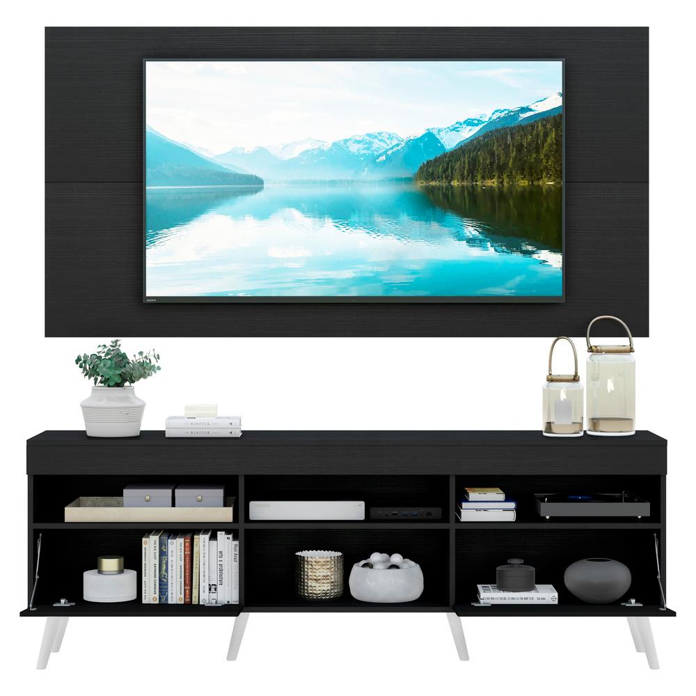 Rack com Painel para TV até 65" Pés Retrô com 2 Portas Londres Multimóveis Preto/Branco